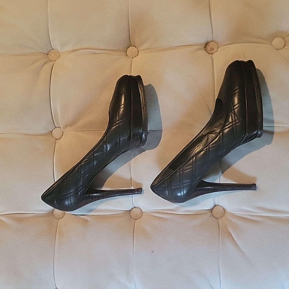 Stuart Weitzman Black Cross-stitch Platform Pumps